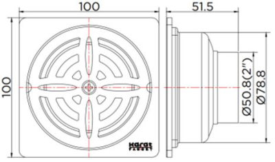 KA-56-832-ST ตะแกรงกันกลิ่นแบบเหลี่ยม ต่อท่อ PVC ขนาด Ø 2-3.5 นิ้ว หน้าแปลน 4 นิ้ว (สเตนเลส 304) Flow Rate 17 L