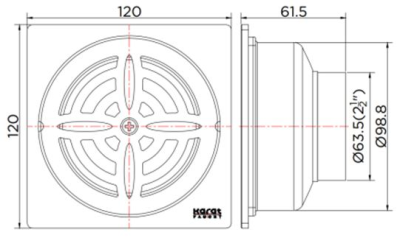 KA-57-832-ST ตะแกรงกันกลิ่นแบบเหลี่ยม ต่อท่อ PVC ขนาด Ø 2.5-4 นิ้ว หน้าแปลน 4.5 นิ้ว (สเตนเลส 304) Flow Rate 22