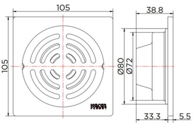 KA-06-832-ST ตะแกรงกันกลิ่นแบบเหลี่ยม ต่อท่อ PVC ขนาด 2 นิ้ว หน้าแปลน 4 นิ้ว (สแตนเลส 201)