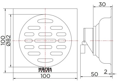 KA-48-832-WT ตะแกรงกันกลิ่นแบบเหลี่ยม พร้อมตุ้มถ่วงเปิด-ปิดน้ำ ต่อท่อ PVC ขนาด 2-3 นิ้ว หน้าแปลน 4 นิ้ว (สแตนเลส 304)