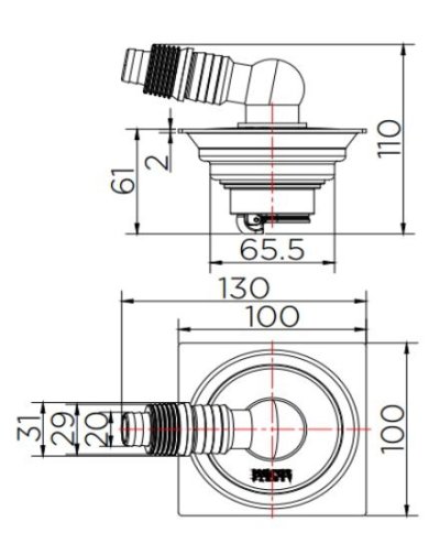 KA-01-834-WTW ตะแกรงระบายน้ำทิ้งแบบเหลี่ยม (ฝาปิดกลมพร้อมข้อต่อท่อระบายน้ำเครื่องซักผ้า) พร้อมตุ้มถ่วงเปิด-ปิดน้ำ