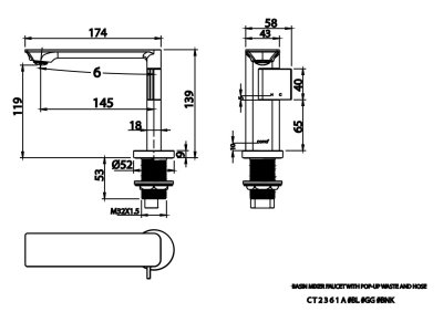 CT2361A#BL ก๊อกผสมอ่างล้างหน้าพร้อมสายน้ำดี รุ่น QUAD