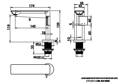 CT2361A#GG ก๊อกผสมอ่างล้างหน้าพร้อมสายน้ำดี รุ่น QUAD
