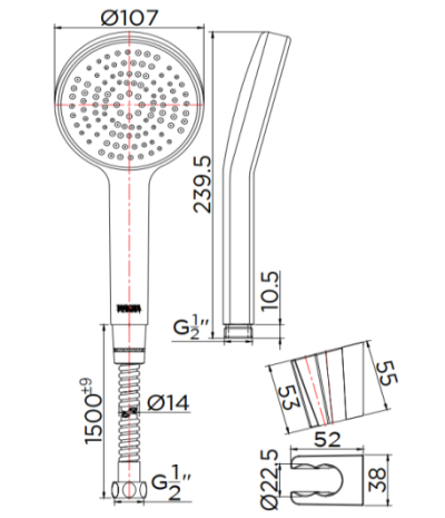 KS-34-231-11 ฝักบัวสายอ่อนปรับน้ำ 3 ระดับ