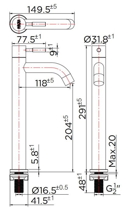 KF-79-101B-63 ก๊อกเดี่ยวอ่างล้างหน้าทรงสูง (สเตนเลส 304)