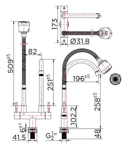 KF-79-550-63 ก๊อกซิงค์งวงคู่ติดบนเคาน์เตอร์ แบบงวงอิสระ