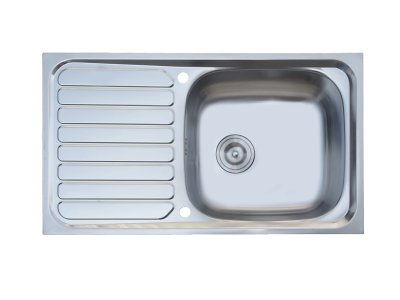 KK-01-011H-63 ชุดอ่างซิงค์ แบบ 1 หลุมมีที่พัก SUS304 หนา 0.6 พร้อมท่อน้ำทิ้ง+คลิปล๊อค 820x470x190 มม.