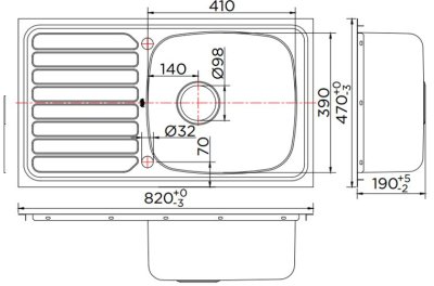 KK-01-011H-63 ชุดอ่างซิงค์ แบบ 1 หลุมมีที่พัก SUS304 หนา 0.6 พร้อมท่อน้ำทิ้ง+คลิปล๊อค 820x470x190 มม.