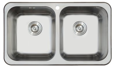 KK-01-020H-63 ชุดอ่างซิงค์ แบบ 2 หลุมไม่ที่พัก SUS304 หนา 0.7 พร้อมท่อน้ำทิ้ง+คลิปล๊อค 795x745x180 มม.