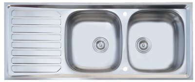 KK-03-021H-63 ชุดอ่างซิงค์ทรงเหลี่ยม แบบ 2 หลุมมีที่พัก SUS304 หนา 1 พร้อมท่อน้ำทิ้ง+โฟมเส้น+คลิปล๊อค 1200x500x200 มม.