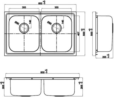 CT8851T อ่างซิงค์สเตนเลส 2 หลุม