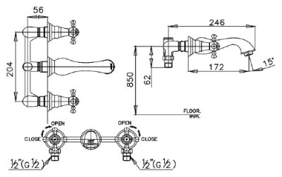 CT223C17 ก๊อกผสมอ่างล้างหน้าเซ็นเตอร์ 8 นิ้ว ชนิดติดผนัง รุ่น CLASSIC