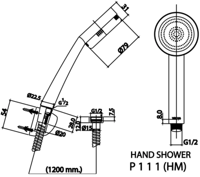 P111(HM) ฝักบัวสายอ่อน สีโครเมี่ยม