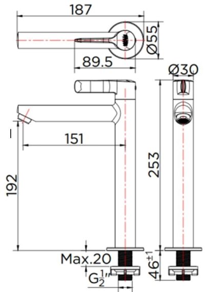 KF-63-101-50 ก๊อกเดี่ยวอ่างล้างหน้าทรงสูง