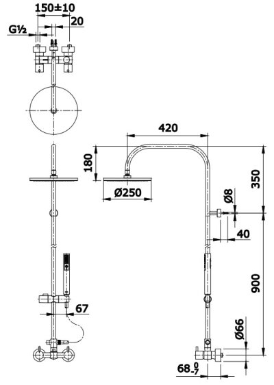TX492SES#BBR ก๊อกผสมสำหรับยืนอาบน้ำ พร้อมฝักบัวก้านแข็งและฝักบัวสายอ่อน 2 ฟังก์ชัน รุ่น EGO II