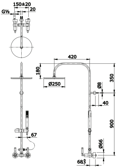 TX492SEL ก๊อกผสมสำหรับยืนอาบน้ำแบบก้านโยก พร้อมฝักบัวก้านแข็งและฝักบัวสายอ่อน 2 ฟังก์ชัน