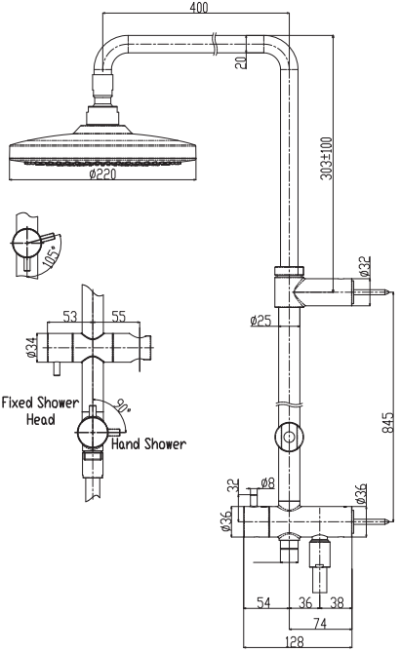 TBW01002TR ชุดฝักบัวอาบน้ำฝักบัวก้านแข็ง 2 ฟังก์ชั่น