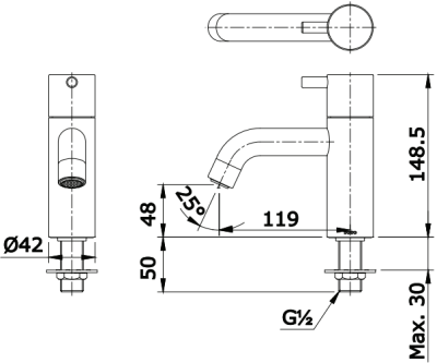 TX122LESN#BN ก๊อกเดียวอ่างล้างหน้าแบบก้านโยก ไม่รวมสะดือป๊อบอัพ (เฉพาะน้ำเย็น) รุ่น EGO II