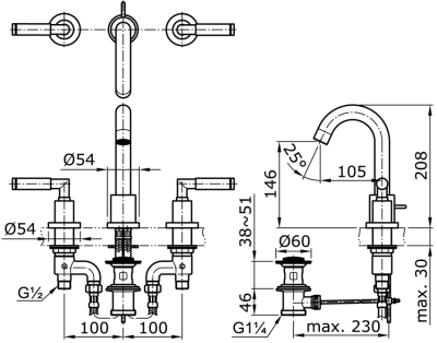 TX119LEL ก๊อกผสมอ่างล้างหน้า 3 รูก๊อก พร้อมสะดือป๊อปอัพ