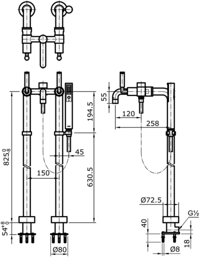 TX445SELMV3Z ก๊อกผสมสำหรับลงอ่างอาบน้ำแบบตั้งพื้น พร้อมชุดฝักบัวสายอ่อน