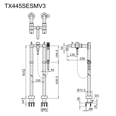 TX445SESMV3#BN ก๊อกผสมสำหรับลงอ่างอาบน้ำแบบตั้งพื้น พร้อมชุดฝักบัวสายอ่อน รุ่น EGO II