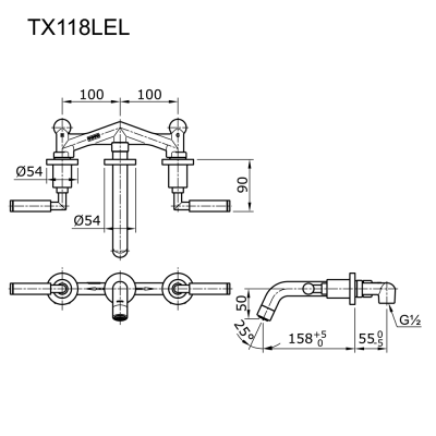 TX118LEL#BBR ก๊อกผสมอ่างล้างหน้าแบบก้านโยก ชนิดฝังผนัง ไม่รวมสะดือ รุ่น EGO II