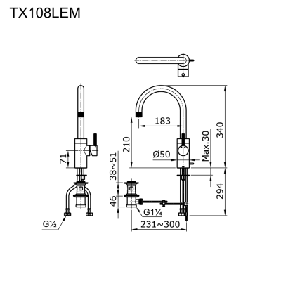 TX108LEM#PFG ก๊อกผสมอ่างล้างหน้าแบบก้านโยก พร้อมสะดือป๊อปอัพ รุ่น EGO II