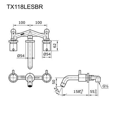TX118LESBR#BBR ก๊อกผสมอ่างล้างหน้าแบบก้านโยก ชนิดฝังผนัง ไม่รวมสะดือ รุ่น EGO II