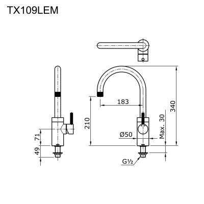 TX109LEM#BN ก๊อกเดียวอ่างล้างหน้าแบบก้านโยก ไม่รวมสะดือป๊อบอัพ (เฉพาะน้ำเย็น) รุ่น EGO II