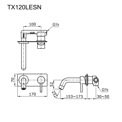 TX120LESN#BG ก๊อกผสมอ่างล้างหน้าแบบก้านโยก ชนิดฝังผนัง ไม่รวมสะดือ รุ่น EGO II