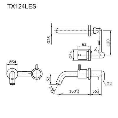 TX124LES ก๊อกผสมอ่างล้างหน้าแบบก้านโยก ชนิดฝังผนัง ไม่รวมสะดือ (เฉพาะน้ำเย็น)
