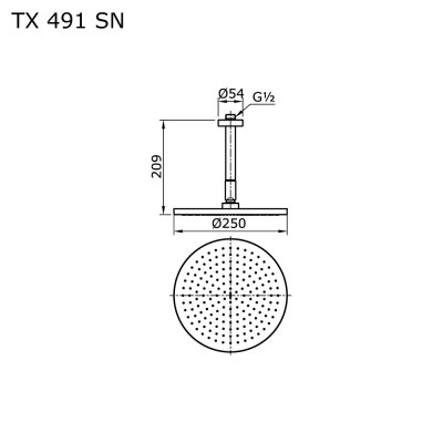 TX491SN ฝักบัวก้านแข็ง (ชนิดแขวนเพดาน) Ø250 มม.
