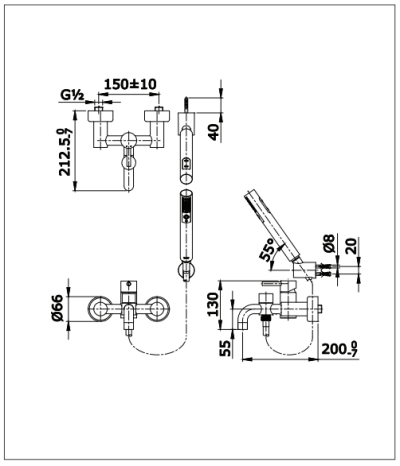 TX471SESM ก๊อกผสมสำหรับลงอ่างอาบน้ำและยืนอาบ แบบก้านโยก พร้อมฝักบัวสายอ่อน 2 ฟังก์ชัน