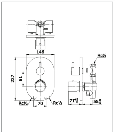TX451SESN ก๊อกผสมสำหรับลงอ่างอาบน้ำและยืนอาบ แบบปรับอุณหภูมิคงที่ ชนิดฝังผนัง