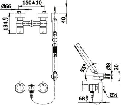 TX446SESM ก๊อกผสมสำหรับยืนอาบน้ำ พร้อมฝักบัวสายอ่อน 2 ฟังก์ชัน