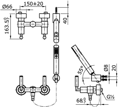 TX446SELMN ก๊อกผสมสำหรับยืนอาบน้ำแบบก้านโยก พร้อมฝักบัวสายอ่อน 2 ฟังก์ชัน