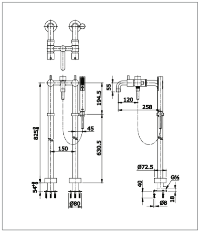 TX445SESMV3#MB ก๊อกผสมสำหรับลงอ่างอาบน้ำแบบตั้งพื้น พร้อมชุดฝักบัวสายอ่อน