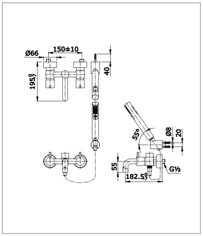 TX445SESM ก๊อกผสมสำหรับลงอ่างอาบน้ำและยืนอาบ พร้อมฝักบัวสายอ่อน 2 ฟังก์ชัน