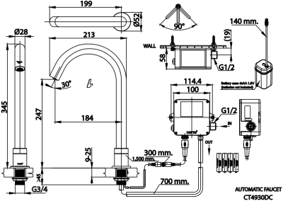 CT4930DC ก๊อกอ่างล้างหน้าอัตโนมัติทรงสูง(ใช้แบตเตอรี่)