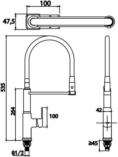 CT1299A#BL ก๊อกอ่างซิงค์ก้านโยกสายหมุนองศาได้ปรับน้ำ 2 ระดับ