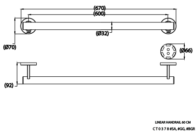 CT0378#SA ราวจับทรงตัวขนาด 60ซม.ผิวด้าน รุ่น PITRUST