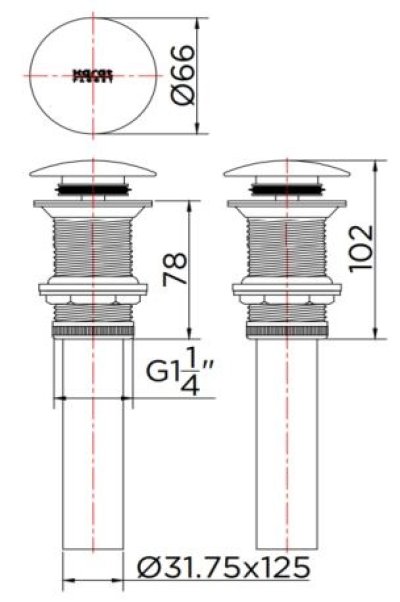 KA-73-251-53 สะดืออ่างล้างหน้าแบบกด สีโรสโกลด์ (ไม่มีรูน้ำล้น)