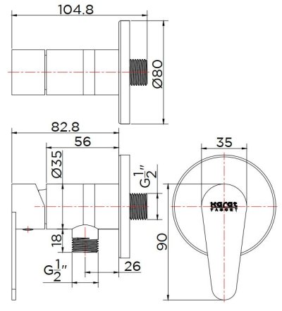 KF-74-870-63 ก๊อกเดี่ยวติดผนังแบบก้านโยก สำหรับฝักบัวสายอ่อน(สแตนเลส 304)