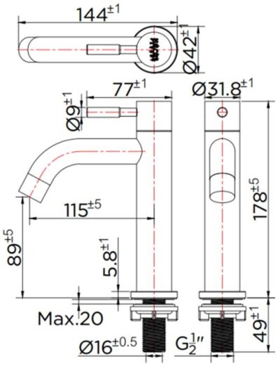 KF-79-100B-63 ก๊อกเดี่ยวอ่างล้างหน้า (ไม่มีป๊อบอัพ)(สเตนเลส 304)