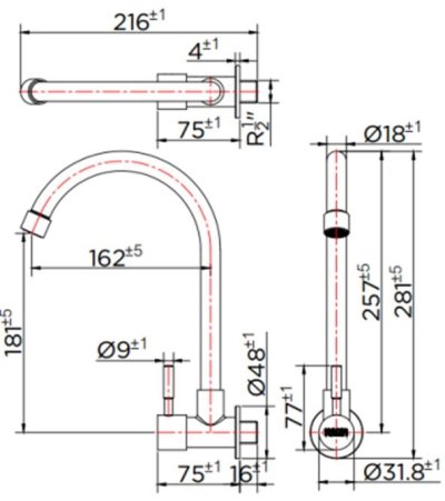 KF-79-531-63 ก๊อกซิงค์ (น้ำเย็น) แบบติดผนัง