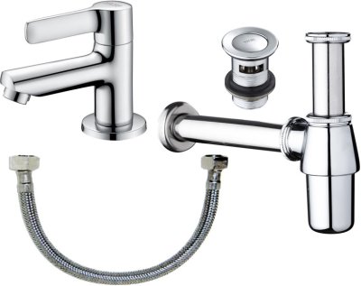 KFA-005-100B ชุดเซ็ทก๊อกเดี่ยวอ่างล้างหน้า สะดืออ่าง ท่อน้ำทิ้งและสายน้ำดียาว 16 นิ้ว