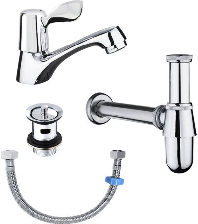 KFA-002-100 ชุดเซ็ทก๊อกเดี่ยวอ่างล้างหน้า, สะดืออ่าง, ท่อน้ำทิ้งและสายน้ำดียาว 16 นิ้ว