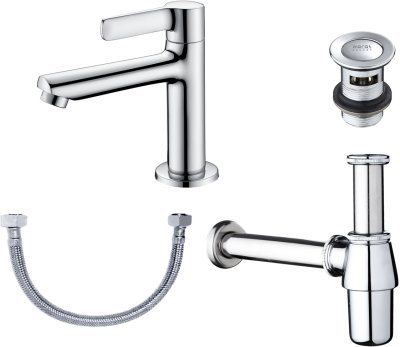 KFA-005-100 ชุดเซ็ทก๊อกเดี่ยวอ่างล้างหน้า สะดืออ่าง ท่อน้ำทิ้งและสายน้ำดียาว 16 นิ้ว