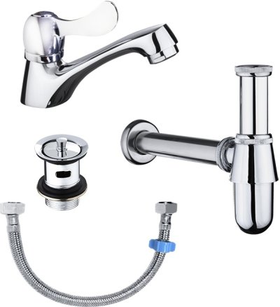 KFA-008-100 ชุดเซ็ทก๊อกเดี่ยวอ่างล้างหน้า, สะดืออ่าง, ท่อน้ำทิ้งและสายน้ำดียาว 16 นิ้ว