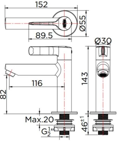 KF-63-100-50 ก๊อกอ่างล้างหน้า (น้ำเย็น) แบบติดเคาน์เตอร์
